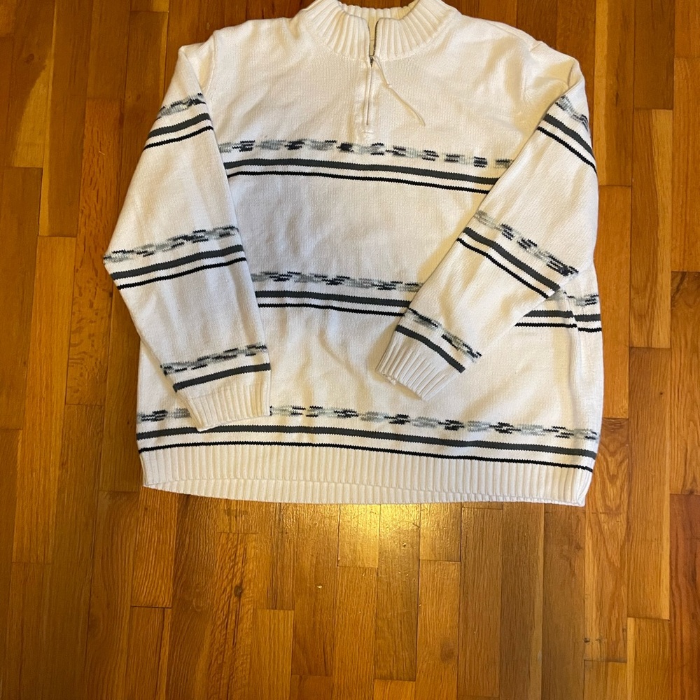3X White and Blue Stripe Sweater